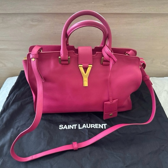 Saint Laurent chyc cabas  Fuchsia calfskin Leather two way bag - Picture 1 of 15